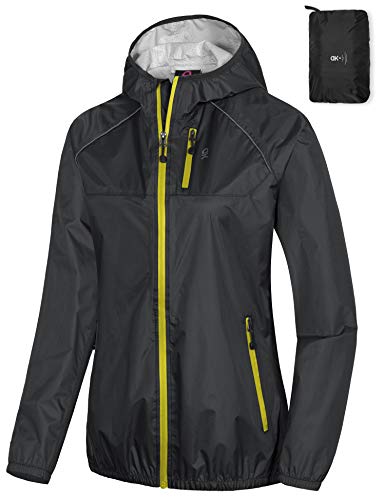 Little Donkey Andy Women's Waterproof Cycling Bike Jacket with Hood, Running Rain Jacket, Windbreaker, Ultralight Packable Black Size L