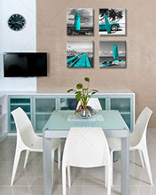 Load image into Gallery viewer, Beach Wall Art Teal Wall Decor Bathroom Decor Sets Accessories Black and White Ocean Lighthouse Painting Palm Tree Surfboard Car Picture Prints Seascape Office Kitchen Poster 12x12 inches x4
