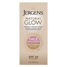 Load image into Gallery viewer, Jergens Natural Glow Self Tanner Face Moisturizer, SPF 20 Facial Sunscreen, Fair to Medium Skin Tone, Sunless Tanning, Oil Free, Broad Spectrum Protection UVA and UVB, 2 oz (Packaging May Vary)
