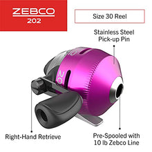 Load image into Gallery viewer, Zebco 202 Spincast Reel and Fishing Rod Combo, 5-Foot 6-Inch 2-Piece Fishing Pole, Size 30 Reel, Right-Hand Retrieve, Pre-Spooled with 10-Pound Zebco Line, Includes 27-Piece Tackle Kit, Pink
