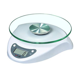 Taylor Precision Products Digital Kitchen Scale with Glass Platform, Tare Button, and Plastic Body Weighs Up to 6.6 Pounds Capacity