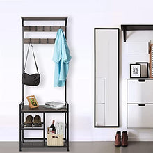 Load image into Gallery viewer, HOMEKOKO Coat Rack Shoe Bench, Hall Tree Entryway Storage Bench, Wood Look Accent Furniture with Metal Frame, 3-in-1 Design
