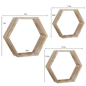LIANTRAL Hexagon Floating Shelves, Wall Mounted Rustic Honeycomb Display Hanging Shelf for Living Room Bedroom