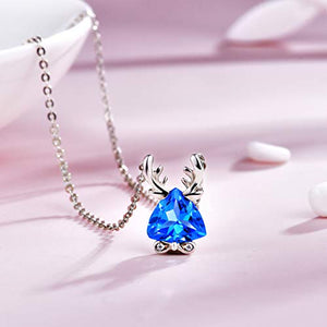 Jewever 925 Sterling Silver Natural Triangular Topaz Stone Deer Antlers Pendant Clavicle Chain Necklace for Women Gift