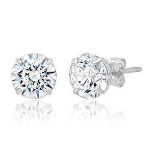 14k Solid White Gold ROUND Stud Earrings with Genuine Swarovski Zirconia | 2.5 CT.TW. | With Gift Box
