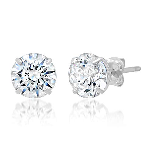 14k Solid White Gold ROUND Stud Earrings with Genuine Swarovski Zirconia | 2.5 CT.TW. | With Gift Box