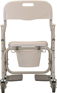 NOVA Medical Products Rolling Shower Commode Chair with Locking Wheels and Removable Footrests, Over The Toilet Wheeled Commode, White