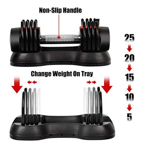CDCASA Adjustable Dumbbell 25 lbs for Home Gym and Workout with Handle and Plates Free Weights for Men Women Selectorized Dumbbells for Fitness from 5 to 25 pounds (Single)