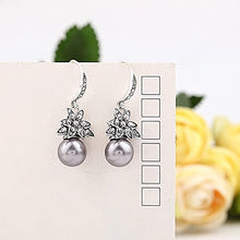 Load image into Gallery viewer, The Retro Vintage Fashion Luxury Flower Matt Black Pearl with Zircon Earrings with S925 Silver Post for Women Girl Gifts Valentines/Birthday/ Anniversary / Mother’s Day
