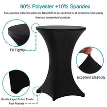 Load image into Gallery viewer, Reliancer 4 Pack 36inch Highboy Cocktail Round Spandex Table Cover Four-Way Tight Fitted Stretch Tablecloth Table Cloth for Outdoor Party DJ Tradeshow Banquet Vendor Wedding(4PC 36''X43'',Black)
