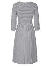 Load image into Gallery viewer, MEROKEETY Women's 3/4 Balloon Sleeve Striped High Waist T Shirt Midi Dress with Pockets
