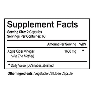 Apple Cider Vinegar Capsules with Mother 1600mg - 120 Vegan ACV Pills - Best Supplement for Healthy Weight Loss, Diet, Keto, Digestion, Detox, Immune - Powerful Cleanser & Appetite Suppressant Non-GMO