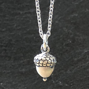 Sterling Silver 3D Petite Acorn Charm Necklace, 16"