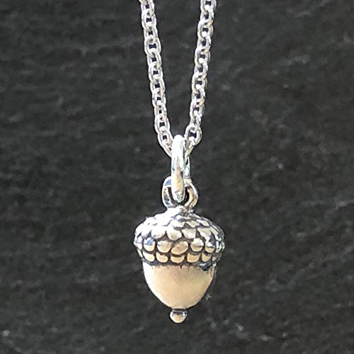 Sterling Silver 3D Petite Acorn Charm Necklace, 16