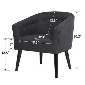 LSSBOUGHT Stylish Upholstered Button Tufted Fabric Living Room Accent Chair with Solid Wood Legs and Armrest, Charcoal