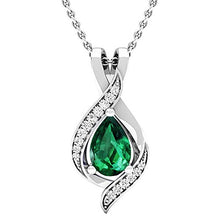 Load image into Gallery viewer, Dazzlingrock Collection Pear 9X6 MM Lab Created Emerald &amp; Round Diamond Ladies Teardrop Pendant, 14K White Gold
