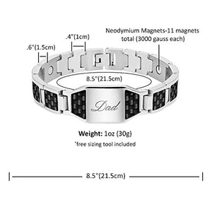 Willis Judd DAD Titanium Magnetic Bracelet with Carbon Fiber Engraved Love You Dad Adjustable Gift Box Included