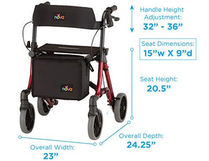 NOVA Medical Products NOVA Forte Rollator Walker, 20" Seat Height, Easy to Fold and Carry Rolling Walker, Red, 4320RD