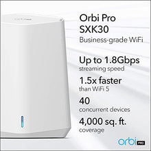 Load image into Gallery viewer, NETGEAR Orbi Pro WiFi 6 Mini Mesh System (SXK30) | Router with 1 Satellite Extender for Business or Home | VLAN, QoS | Coverage up to 4,000 sq. ft., 40 Devices | AX1800 802.11 AX (up to 1.8Gbps)
