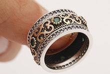 Load image into Gallery viewer, Handmade Turkish Authentic Jewelry Round Shape Cut Emerald Topaz 925 Sterling Silver Band Ring for Gift for Ladies Size ALL
