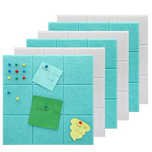 Load image into Gallery viewer, Large Bulletin Board Each 11.8" x 11.8" Omitfu 6 Pcs Felt Pin Board Tiles Used as Vision or Message Memo Notice Board with 3M Adhesive and A Box of Pushpins(White+Turquoise)

