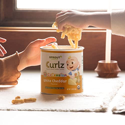 Load image into Gallery viewer, CoComelon Sprout Organic Baby Food, Toddler Snacks, White Cheddar Plant Power Curlz, 1.48 Oz Canister (6 Count)