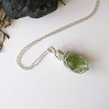 Load image into Gallery viewer, Raw Peridot Crystal Reversible Necklace - Sterling Silver Hypoallergenic - 18 inch Chain - Green Gemstone Pendant - August Leo Birthstone Jewelry For Women, Men Gift
