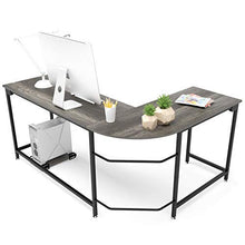 Load image into Gallery viewer, Teraves Modern L-Shaped Desk Corner Computer Desk Home Office Study Workstation Wood &amp; Steel PC Laptop Gaming Table (Small, Black Oak)
