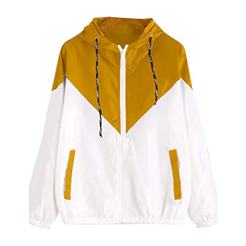 Women Athletic Jacket Water-Resistant Windbreaker Long Sleeve Zip Up Color Block Softshell Casual Coats with Pockets( Yellow, X-Large )