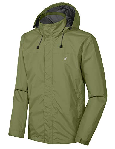 Little Donkey Andy Men's Waterproof Rain Jacket Outdoor Lightweight Rain Shell Coat for Hiking, Travel Olive Size XL