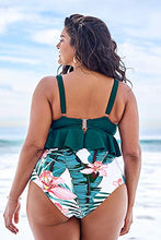 Load image into Gallery viewer, CUPSHE Women's High Waisted Green and Floral Ruffled Plus Size Bikini, Size 0X
