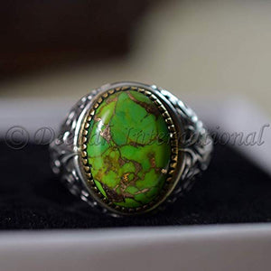 Natural Green Copper Turquoise Rings 925 Sterling Silver Jewelry Oxidize Arabic Rings Natural Green Copper Turquoise Man’s Rings Handmade Rings Wedding Jewelry