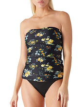 Load image into Gallery viewer, Ocean Blues Women's Black Floral Ruched Bandeau Tankini Top Tummy Control Swimsuit Top Only Size X-Large
