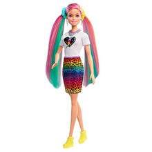 Load image into Gallery viewer, Barbie Leopard Rainbow Hair Doll (Blonde) with Color-Change Hair Feature, 16 Hair &amp; Fashion Play Accessories Including Scrunchies, Brush, Fashion Tops, Cat Ears, Cat Purse &amp; More
