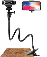 Load image into Gallery viewer, Webcam Stand and Phone Holder - Amada 25 inch Flexible Arm 360 Desk or Bed Gooseneck Mount Stand for Cell Phone 11 Pro XS Max XR X 8 7 6 Plus and Logitech C925e, C922x, C930e,C922,C930,C920,C615,Brio
