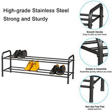 Load image into Gallery viewer, FANHAO 2-Tier Shoe Rack, 100% Stainless Steel Shoe Storage Organizer, Stackable 8-Pair Storage Shelf for Bedroom, Closet, Entryway, Dorm Room, 10.3" W x 31.5" D x13.2 H (Matte Black)
