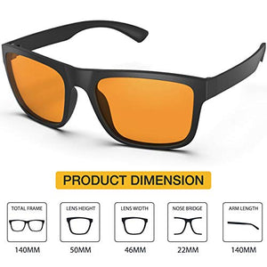Quntis Blue Light Blocking Glasses, Blue Light Shield Computer Reading & Gaming Glasses for Men Women Anti Glare UV Digital Eyestrain - Amber Tinted Lens, Black Square Frame
