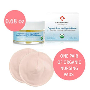 SHOOSHA Rescue Nipple Balm, 0.68 oz USDA Organic Nipple Cream for Breastfeeding w/Bonus Nursing Pads, Nipplecream w/ 1 Pair Nipple Shields, Postpartum Care Breast Feeding Essentials, Nipple Butter