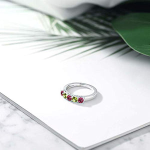 Gem Stone King 0.86 Ct Round Pink Tourmaline Green Peridot 925 Sterling Silver Ring (Size 6)