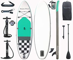 Aqua Plus 10ft6inx33inx6in Inflatable SUP for All Skill Levels Stand Up Paddle Board, Adjustable Paddle,Double Action Pump,ISUP Backpack, Leash, Shoulder Strap,Youth,Adult Inflatable Paddle Board