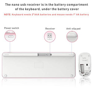 Wireless Keyboard and Mouse Combo, Jelly Comb 2.4G Slim Ergonomic Quiet Keyboard and Mouse with Round Keys for Windows, Laptop, PC, Notebook-White and Pink