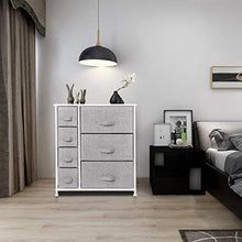 Load image into Gallery viewer, 7 Drawers Dresser - Furniture Storage Tower Unit for Bedroom, Hallway, Closet, Office Organization - Steel Frame, Wood Top, Easy Pull Fabric Bins Gray/White
