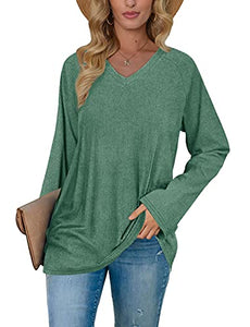 Long Sleeve Tops Womens Green V Neck Sweatshirts Winter Clothes S
