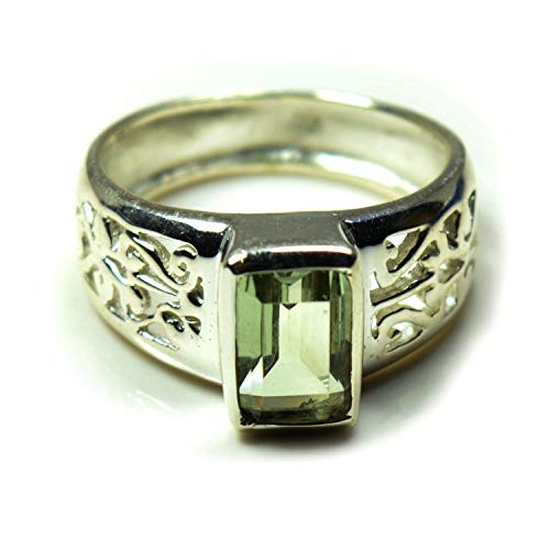55Carat Genuine Green Amethyst Ring for Men Silver Band Rectangle Shape Feburary Birthstone Pcs Size 4-13