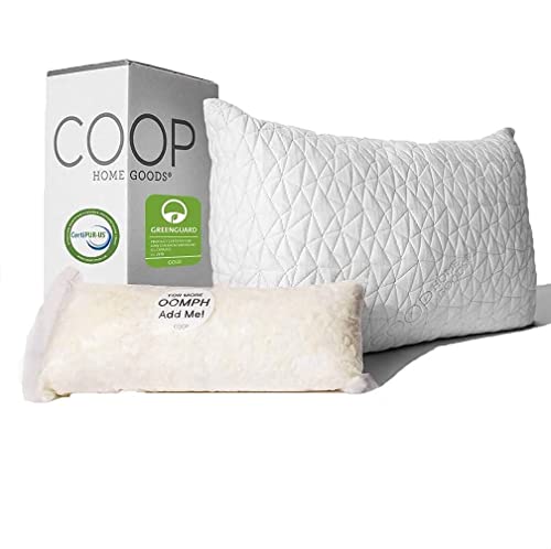 Coop Home Goods - Premium Adjustable Loft Pillow - Cross-Cut Memory Foam Fill - Lulltra Washable Cover from Bamboo Derived Rayon - CertiPUR-US/GREENGUARD Gold Certified - Queen
