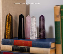 Load image into Gallery viewer, Premium Set of Five Large 3" Crystal Wands - Clear Quartz, Amethyst, Rose Quartz, TIgers Eye, Black Obsidian Crystals and Healing Stones - Fully Charged - Ready for Use/Display in Home or Office Decor

