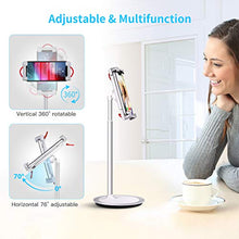 Load image into Gallery viewer, SAIJI Tablet Stand Holder, Height Adjustable, 360 Degree Rotating, Aluminum Alloy Cradle Mount Dock for 4.7"-12.9" Screen iPhone Samsung, iPad, Nintendo Switch, Kindle, eBook Reader (Silver)
