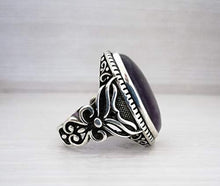 Load image into Gallery viewer, 925K Sterling Silver Mens Ring Witht Natural Amethyst Stone
