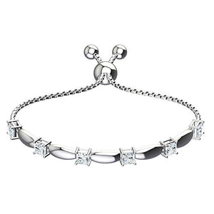 Belinda Jewelz Womens 925 Sterling Silver Sparkling Square Bolo Gemstone Adjustable Tennis Style Pull String Birthstone Jewelry Fine Bracelet, 2.5 Carat Natural White Topaz, 11 Inch Box Chain
