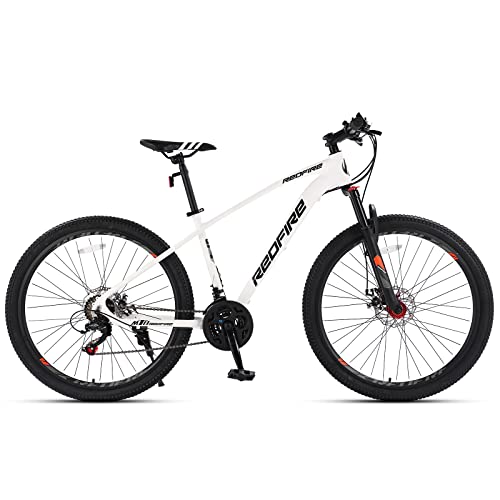 Redfire Womens Mountain Bike, 27.5 Inch Wheels, 21-Speed Shimano Drivetrain, 15-Inch Aluminum Frame, Double Disc Brake, Lock Out Suspension Fork,Bicycle for Adult and Men, MTB Bike White Color